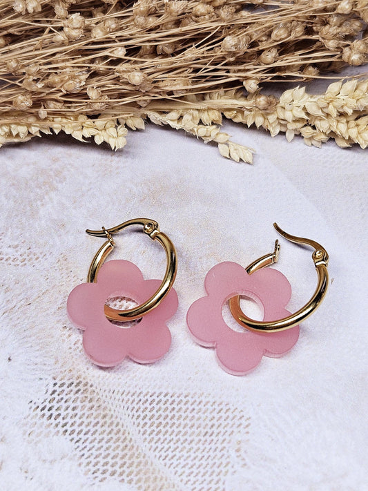 Pampilles interchangeables - par 2 - ZELIE  - rose satin