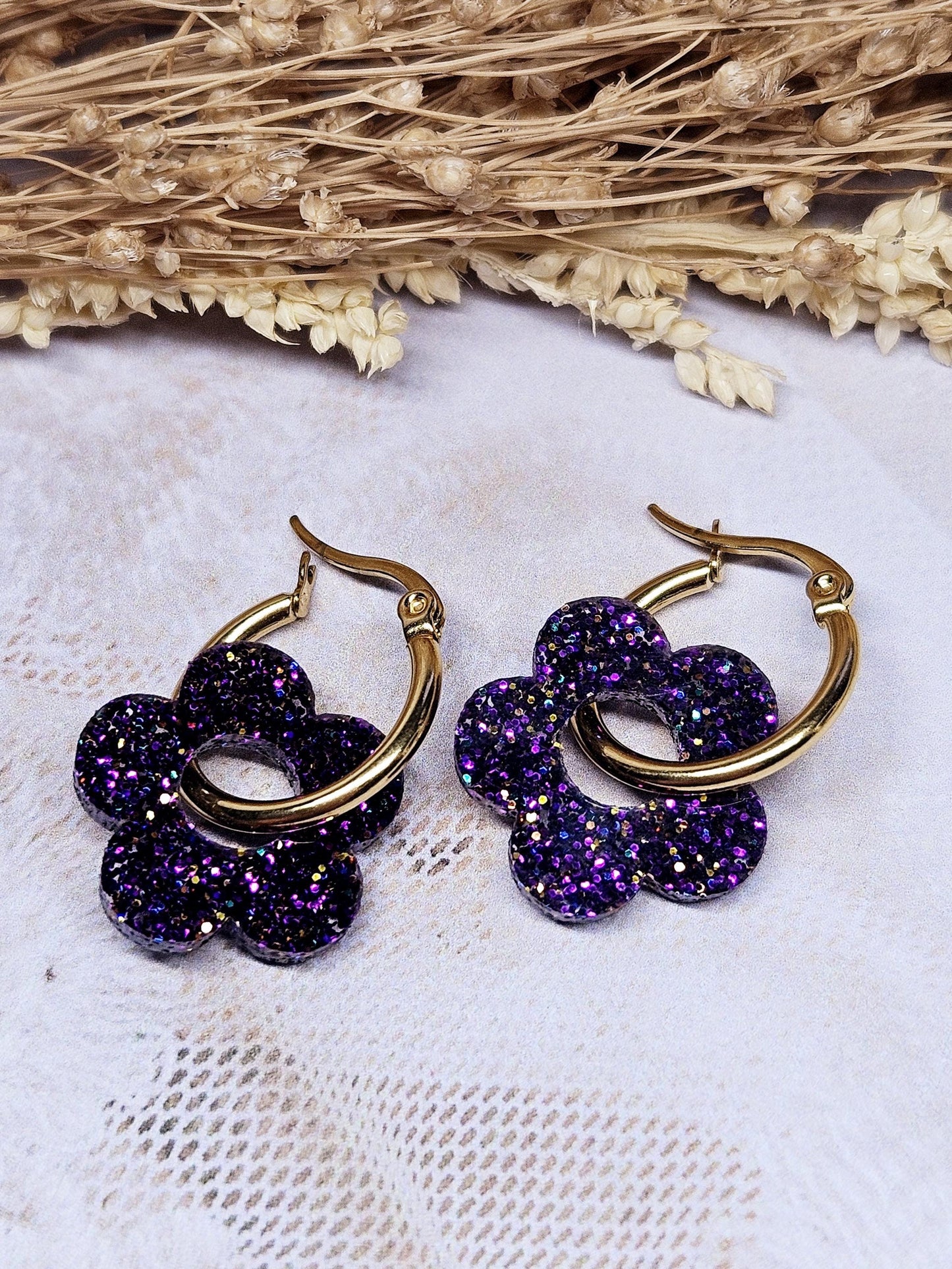 Pampilles interchangeables - par 2 - ZELIE   - violette paillette