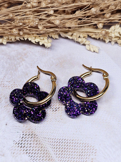 Pampilles interchangeables - par 2 - ZELIE   - violette paillette