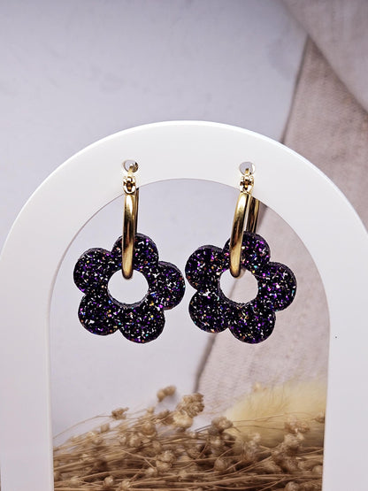 Pampilles interchangeables - par 2 - ZELIE   - violette paillette