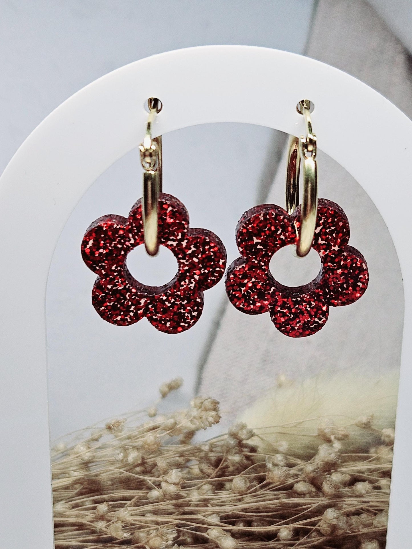 Pampilles interchangeables - par 2 - ZELIE   - rouge paillette