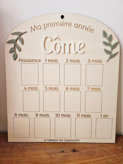Pancarte cadre / plaque photo première année - photo bébé 1 an  - cadeau naissance bébé