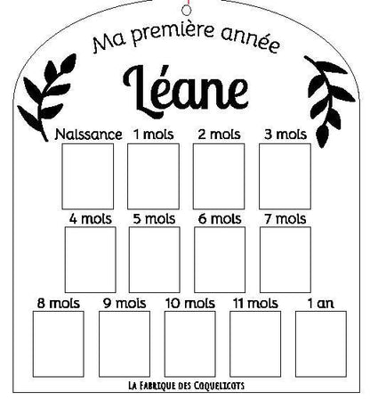 Pancarte cadre / plaque photo première année - photo bébé 1 an  - cadeau naissance bébé