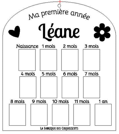 Pancarte cadre / plaque photo première année - photo bébé 1 an  - cadeau naissance bébé