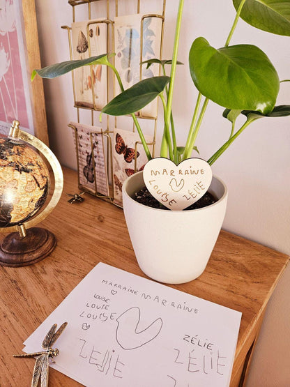 Etiquette bois cœur dessin d'enfant - Sachet de graine de fleur et d'amour à planter - personnalisé - mamie maman papa fête - fête mamie