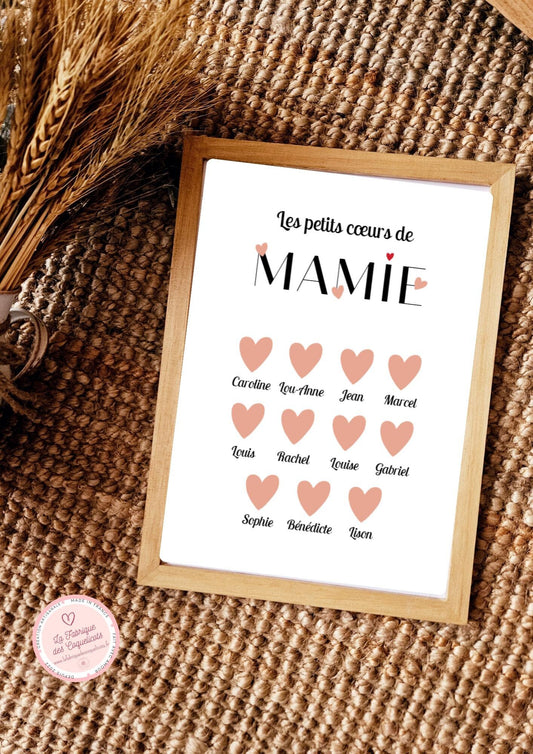 Affiche personnalisée petit coeur de mamie  grand mère - maman fête des mamies - fête anniversaire petit enfant fichier numérique ou imprimé