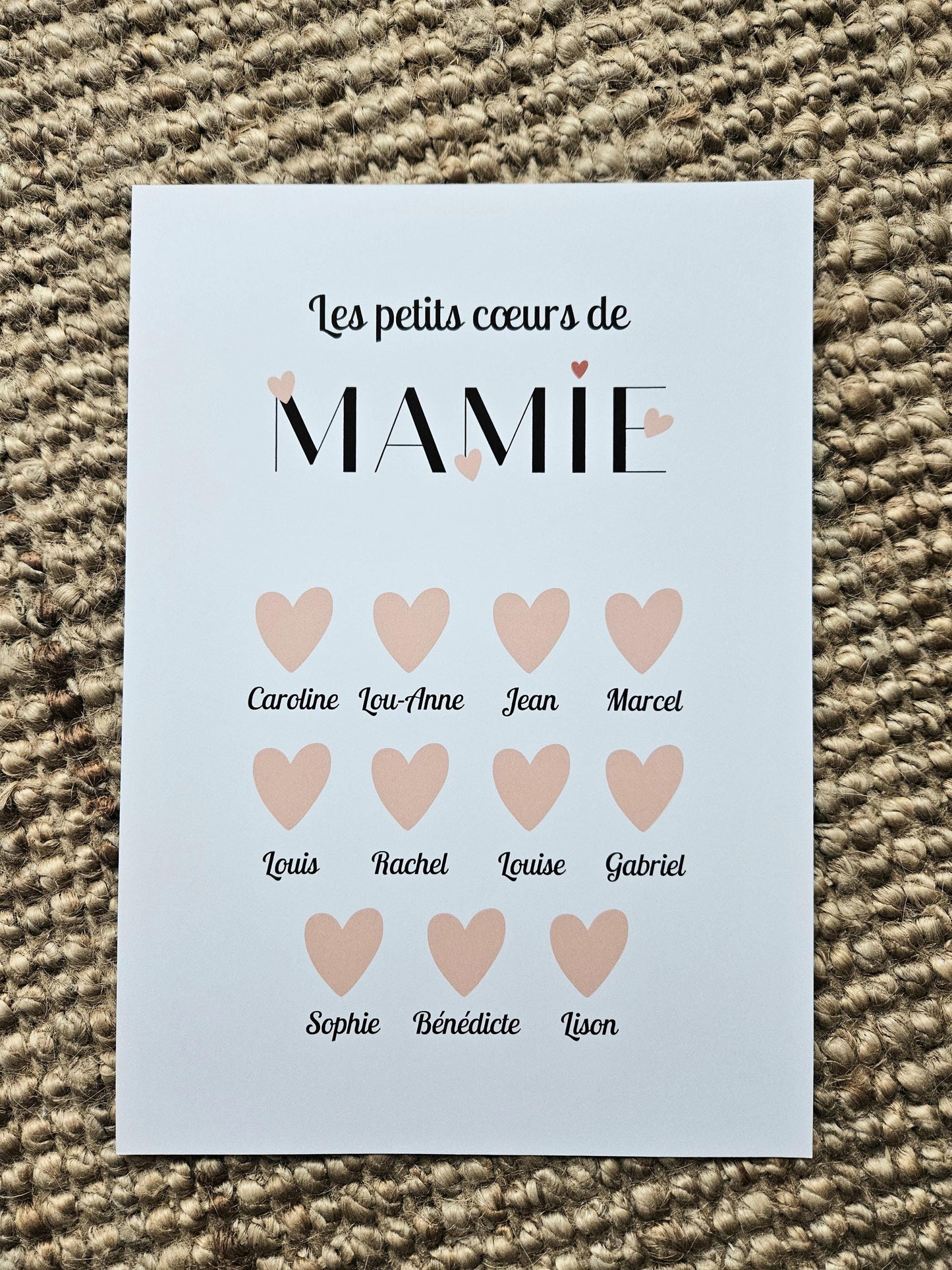 Affiche personnalisée petit coeur de mamie  grand mère - maman fête des mamies - fête anniversaire petit enfant fichier numérique ou imprimé