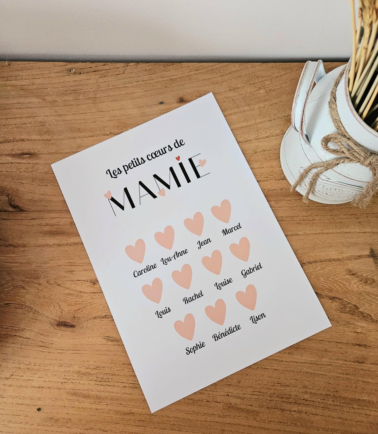 Affiche personnalisée petit coeur de mamie  grand mère - maman fête des mamies - fête anniversaire petit enfant fichier numérique ou imprimé