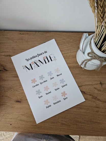 Affiche personnalisée petite fleur de mamie  grand mère  maman fête des mamies / fête anniversaire petit enfant fichier numérique ou imprimé