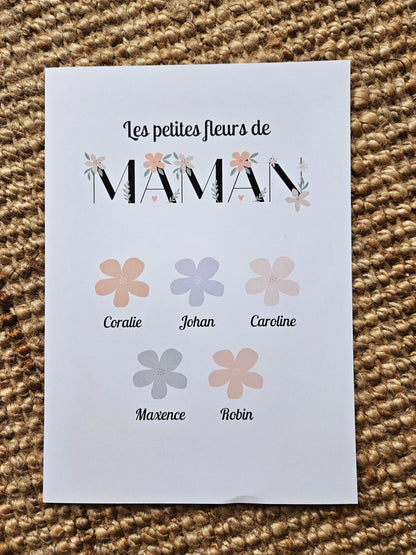 Affiche personnalisée petite fleur de maman  fête des mamans / fête anniversaire petit enfant fichier numérique ou imprimé