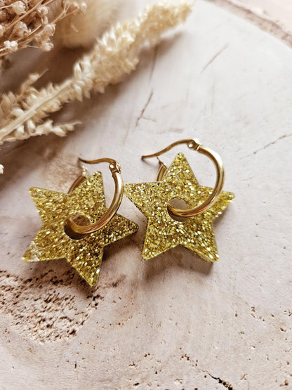 Pampilles interchangeables - par 2 - STAR  - Or pailleté