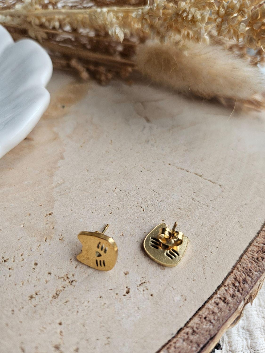 Boucles oreilles PETIT CHATON - boucle oreille puce doré chat / enfant femme en Acier Inoxydable pour femme  Enfant / petit chaton