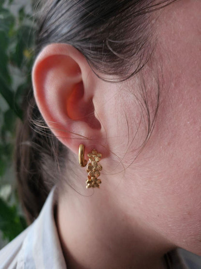 Boucles oreilles DEMI CREOLE fleur doré - boucle oreille puce doré chat / enfant femme en Acier Inoxydable pour femme  Enfant / creole fleur