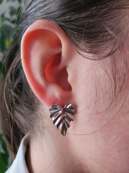 Boucles oreilles LEAF ARGENTÉ - boucle oreille puce doré chat / enfant femme en Acier Inoxydable pour femme  Enfant / feuille argenté