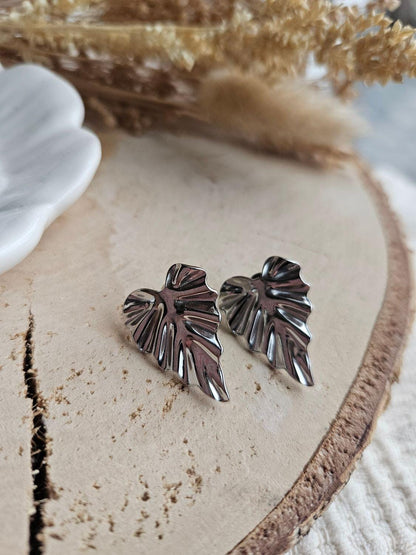 Boucles oreilles LEAF ARGENTÉ - boucle oreille puce doré chat / enfant femme en Acier Inoxydable pour femme  Enfant / feuille argenté