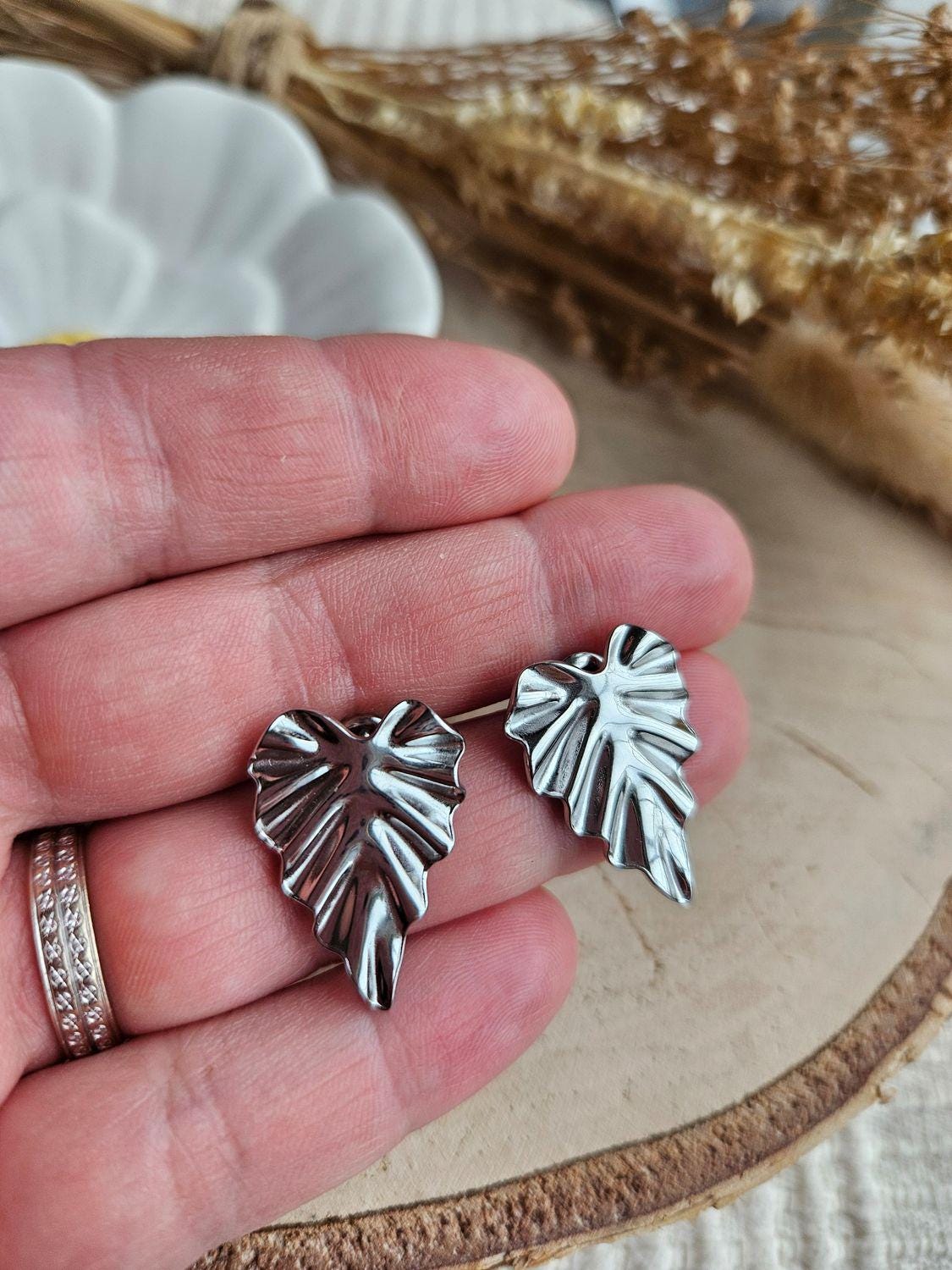 Boucles oreilles LEAF ARGENTÉ - boucle oreille puce doré chat / enfant femme en Acier Inoxydable pour femme  Enfant / feuille argenté