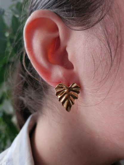 Boucles oreilles LEAF DORÉ - boucle oreille puce doré chat / enfant femme en Acier Inoxydable pour femme  Enfant / feuille doré
