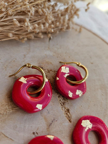 Pampilles interchangeables - par 2 -  DONUT ROUGE love interchangeables fleur PAMPILLE granit gris/ créole femme en Acier Inoxydable pour fait main / femme