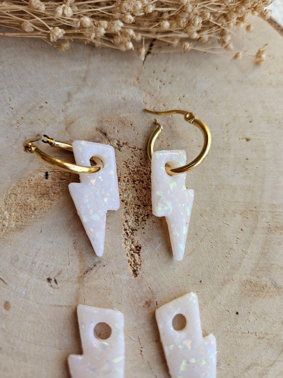 Boucles oreilles POTTER OPALE interchangeables fleur PAMPILLE granit gris/ créole femme en Acier Inoxydable pour fait main / femme