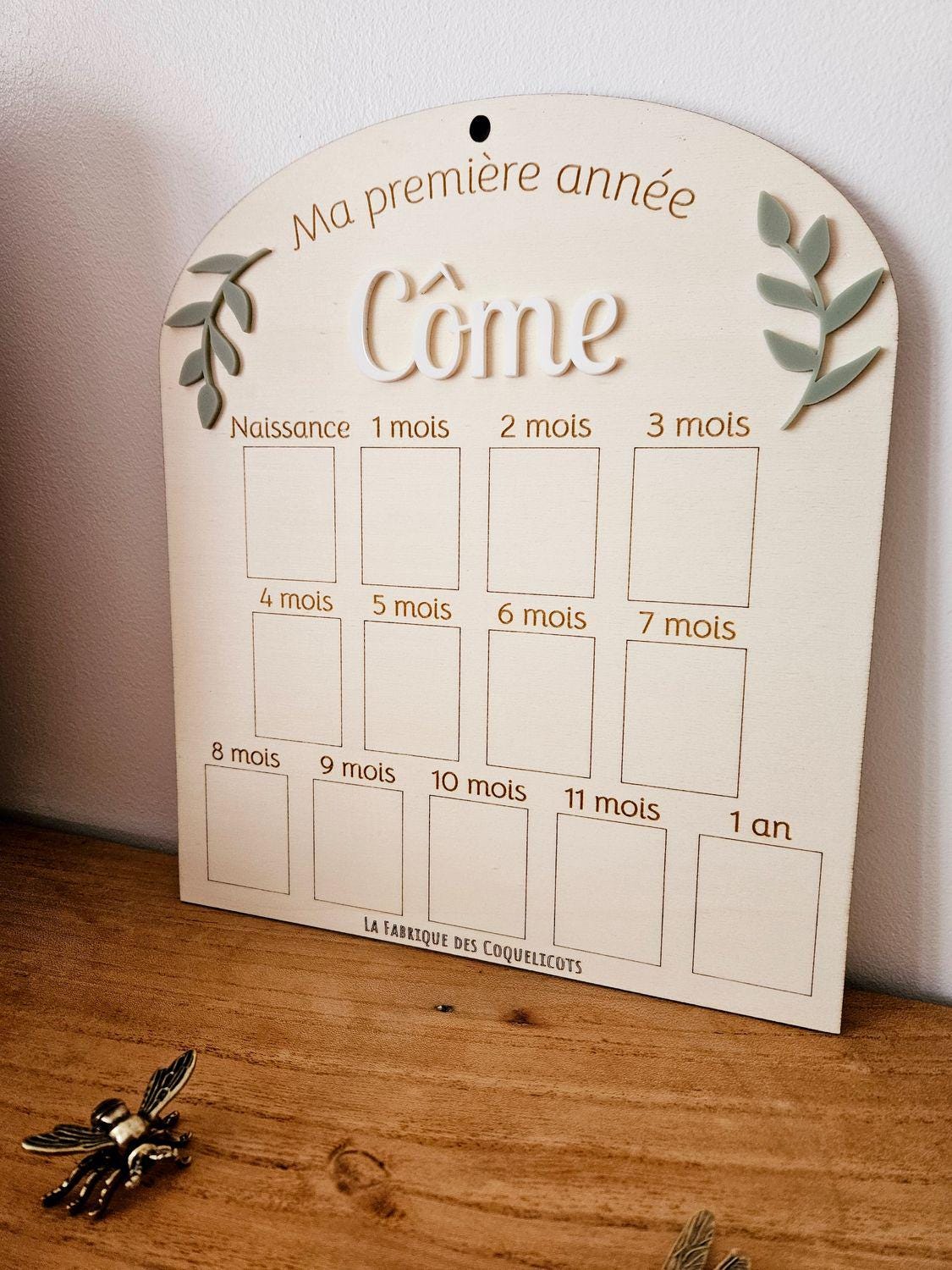 Pancarte cadre / plaque photo première année - photo bébé 1 an  - cadeau naissance bébé