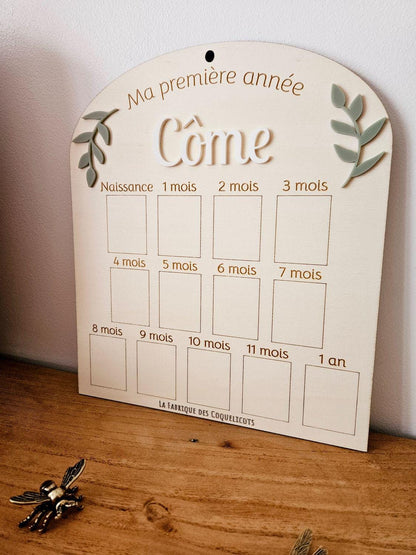 Pancarte cadre / plaque photo première année - photo bébé 1 an  - cadeau naissance bébé