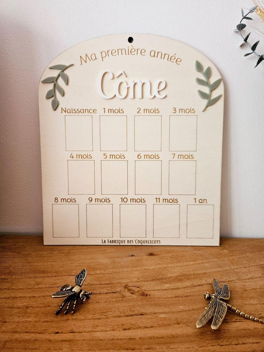 Pancarte cadre / plaque photo première année - photo bébé 1 an  - cadeau naissance bébé