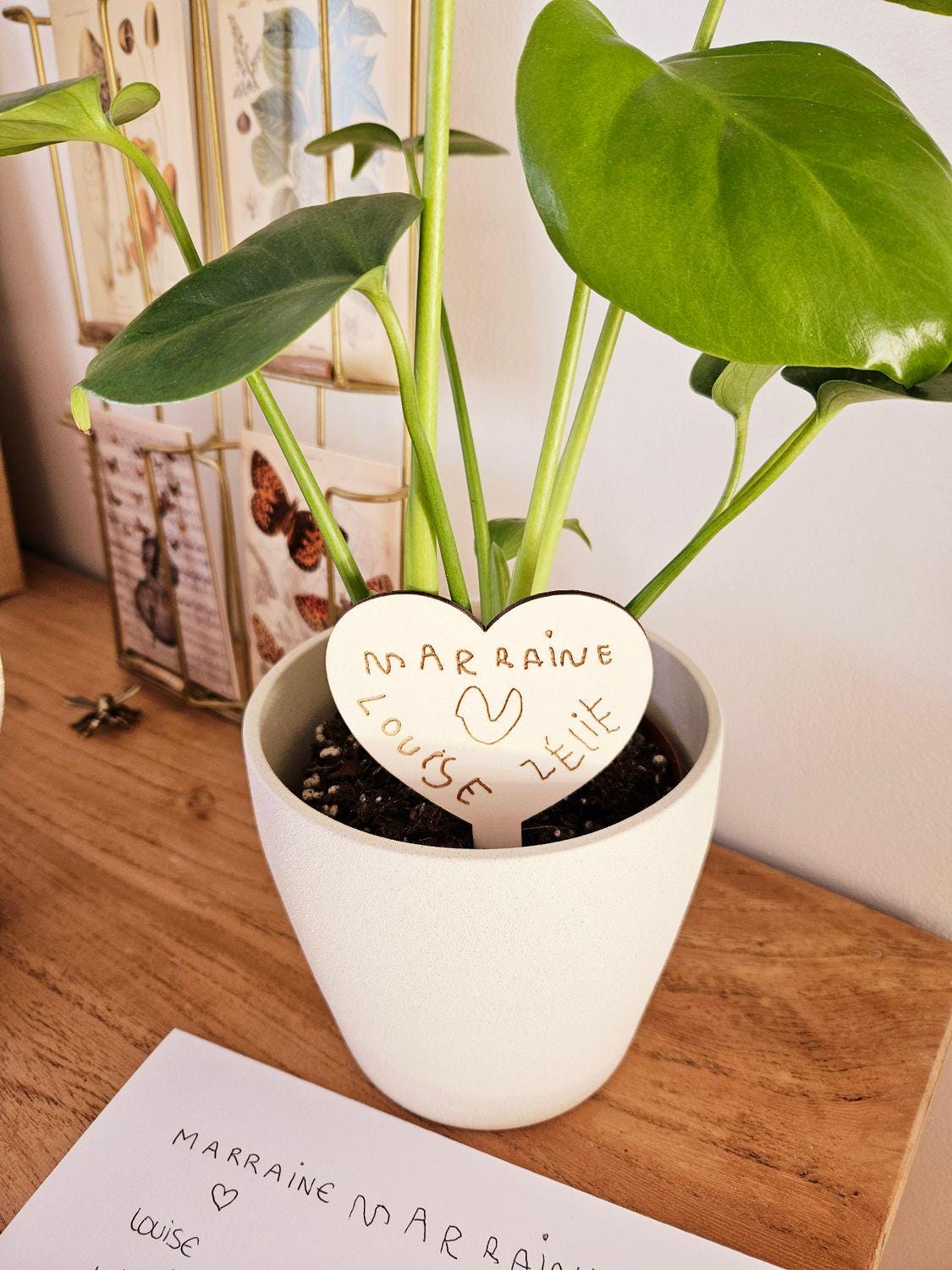 Etiquette bois cœur dessin d'enfant - Sachet de graine de fleur et d'amour à planter - personnalisé - mamie maman papa fête - fête mamie