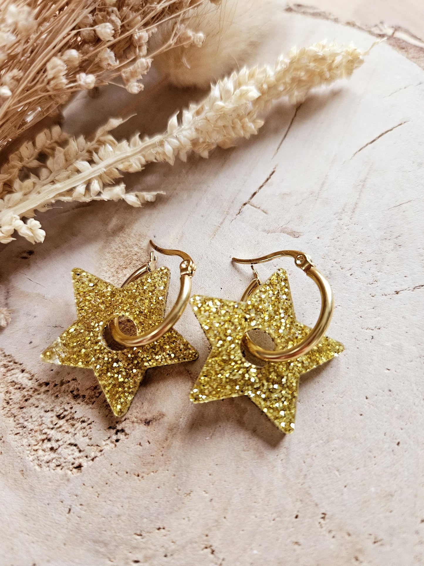 Pampilles interchangeables - par 2 - STAR  - Or pailleté