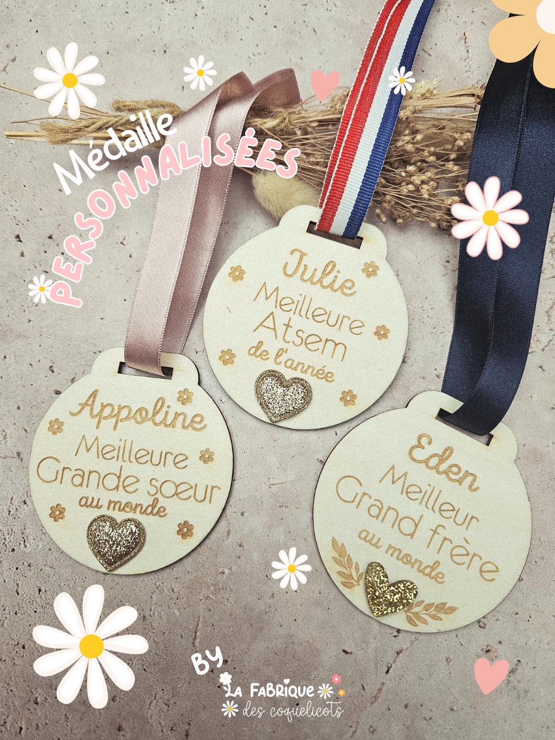 Médaille personnalisée - cœur doré