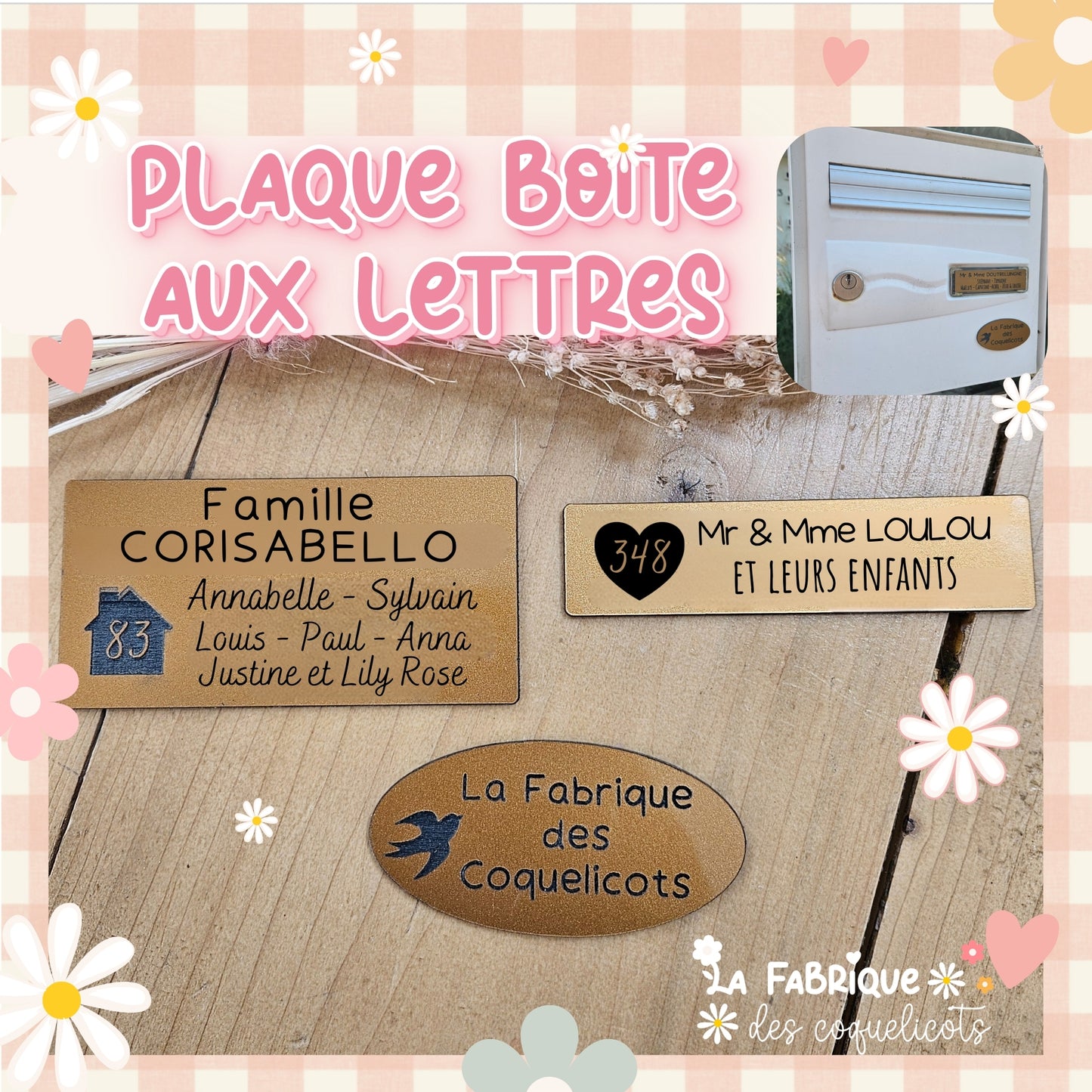 Plaque boite aux lettre - personnalisé - autocollante - adhésive - plaque adresse - plaque maison - boite aux lettres personnalisée