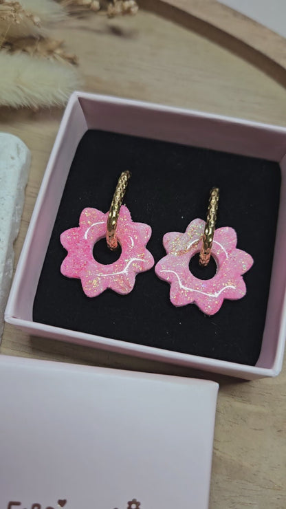 Pampilles interchangeables - par 2 - Collection Saint Valentin - LISETTE - Réversible rose paillette & rose nacré