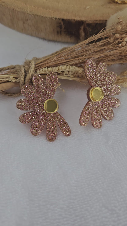 Boucles d'oreilles  - COLETTE - Champagne paillette et or miroir