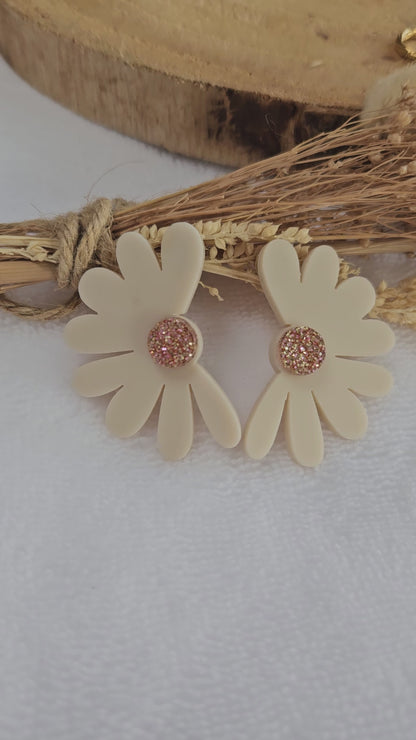 Boucles d'oreilles  - COLETTE - Ivoire et champagne paillettes