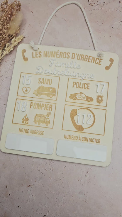 Panneau Les Numéros d'Urgence -  Personnalisé - aimanté