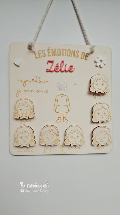 Tableau des émotions en bois personnalisé pour enfant