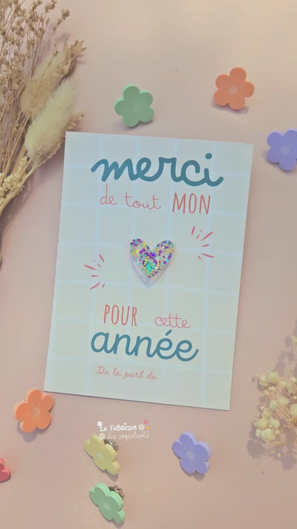 Pin's cœur - GRANDE carte "Merci de tout mon cœur pour cette année"