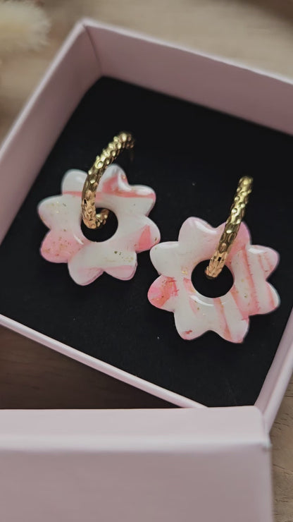 Pampilles interchangeables - par 2 - Collection Saint Valentin - LISETTE - Réversible ROSE MARBRÉE / ROSE FRAISE