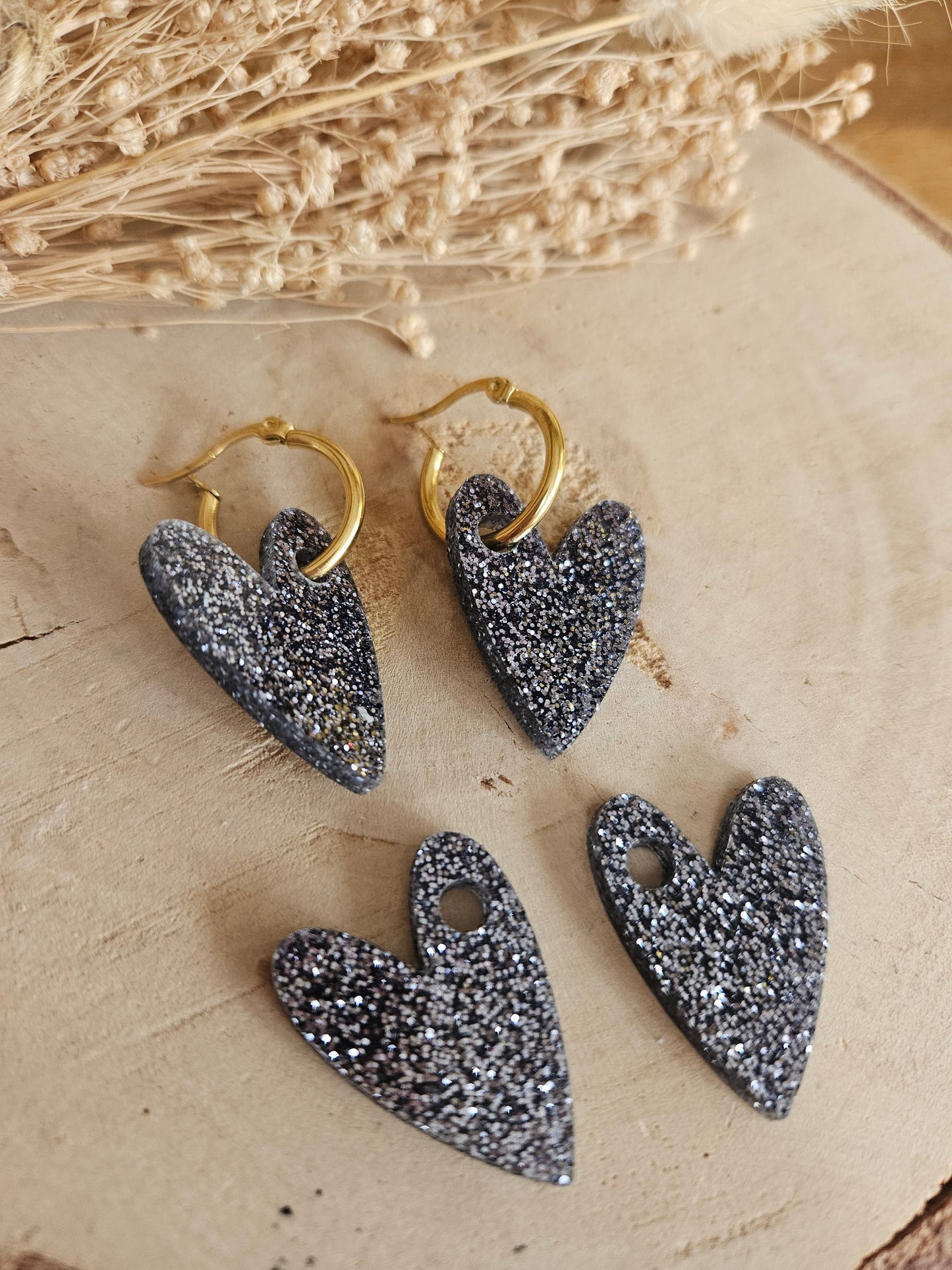 Pampilles interchangeables - par 2 - AMBRE - noir paillète