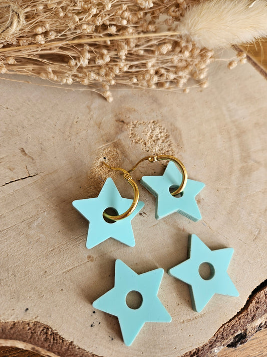 Pampilles interchangeables - par 2 - STAR  - BLEU TURQUOISE