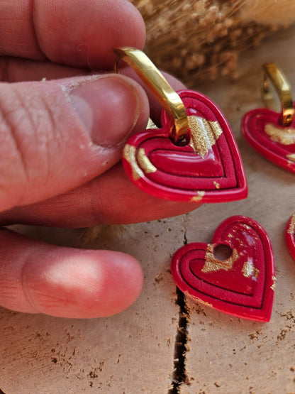 Pampilles interchangeables - par 2 - COEUR ROUGE LOVE GOLD