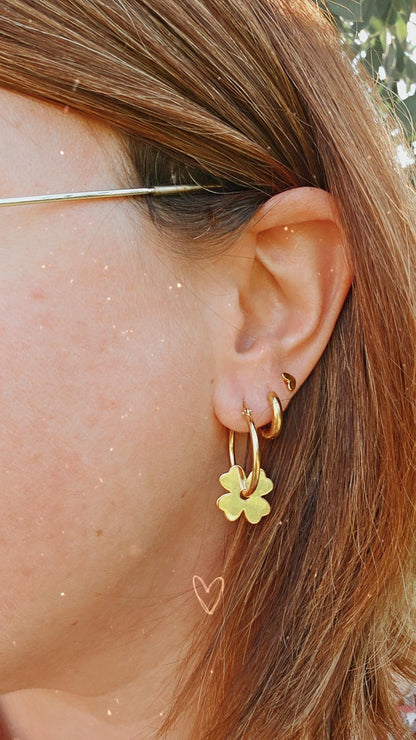 Boucles oreilles GRANDE CREOLE FLEUR doré - boucle oreille / enfant femme en Acier Inoxydable pour femme  Enfant / creole FLEUR DORE