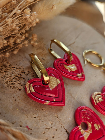 Pampilles interchangeables - par 2 - COEUR ROUGE LOVE GOLD