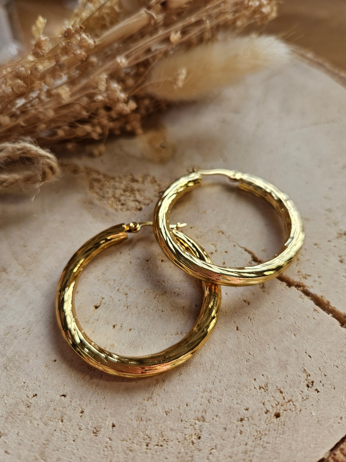 Boucles oreilles MAXI CREOLE martelée doré - Acier inoxydable