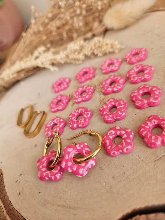 Pampilles interchangeables - par 2 - mini ZELIE -  LEOPARD FRAMBOISE BLANCHE