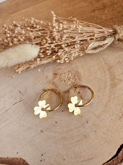 Boucles oreilles GRANDE CREOLE FLEUR doré - boucle oreille / enfant femme en Acier Inoxydable pour femme  Enfant / creole FLEUR DORE