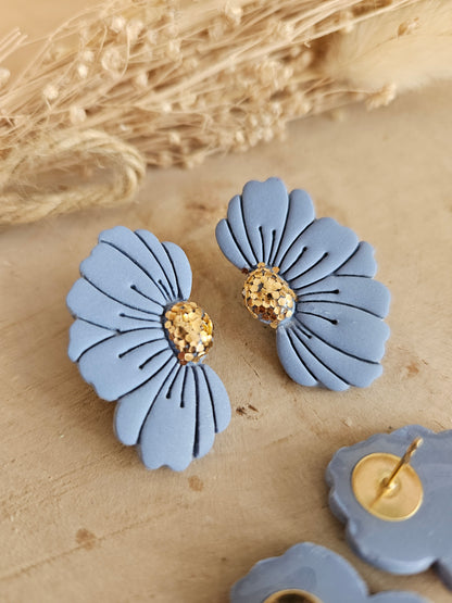 Boucles oreilles GABI FLEUR / femme en Acier Inoxydable - BLEU PIERRE