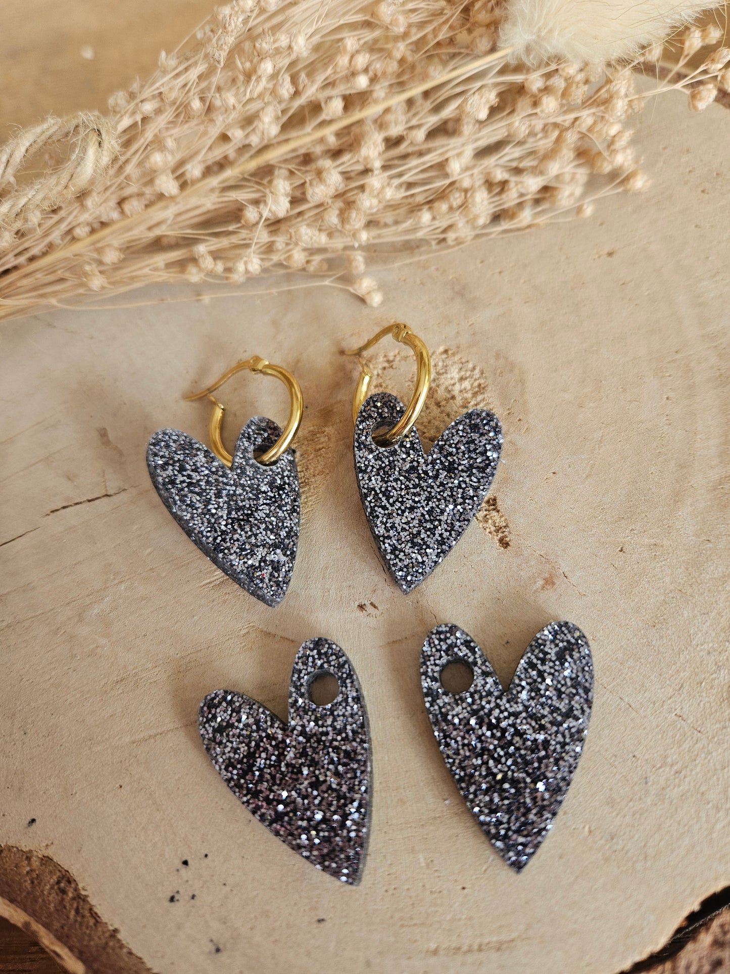 Pampilles interchangeables - par 2 - AMBRE - noir paillète