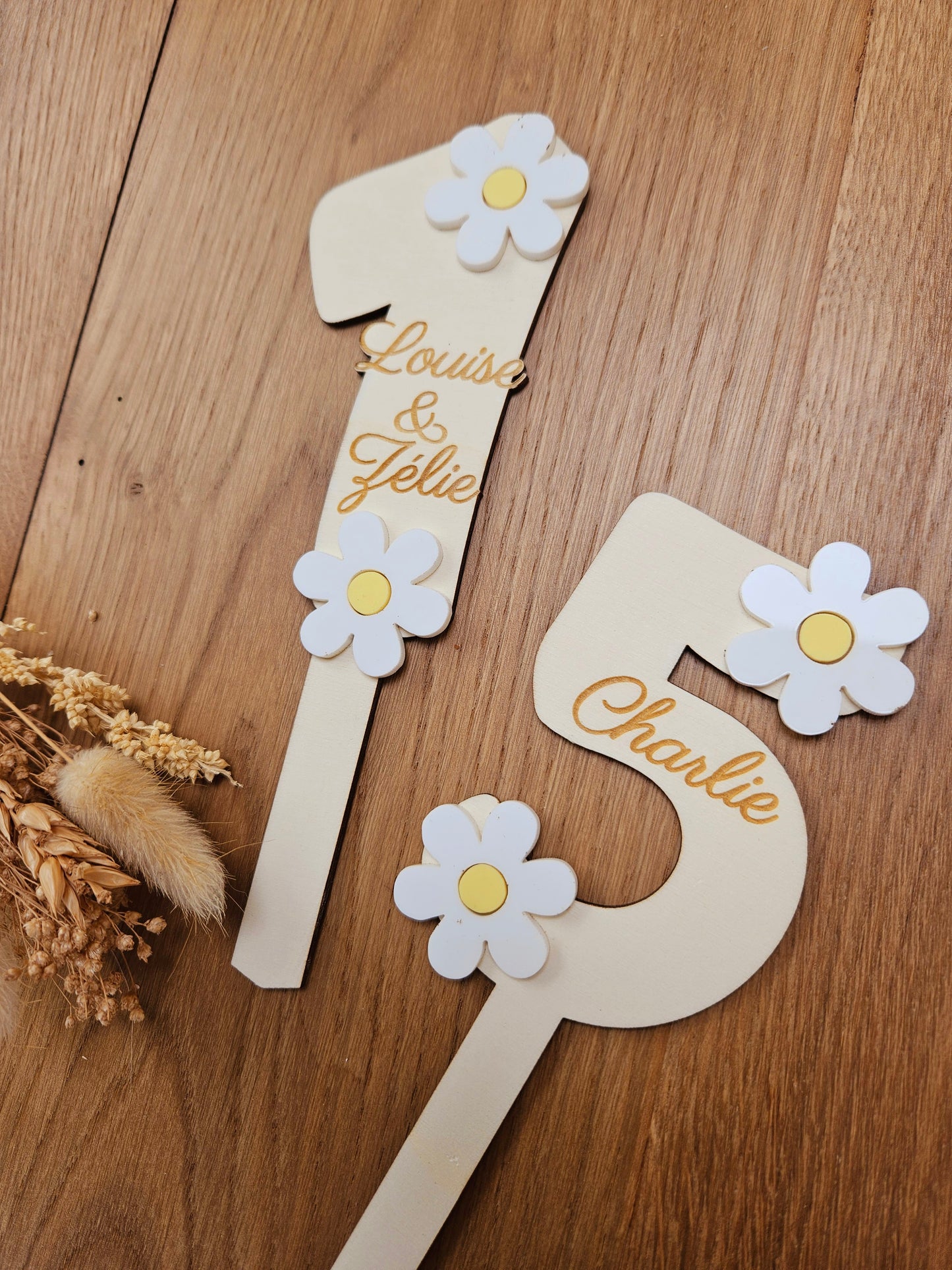 Cake topper chiffre / décoration gâteau anniversaire, baptême mariage thème fleur marguerite pâquerette