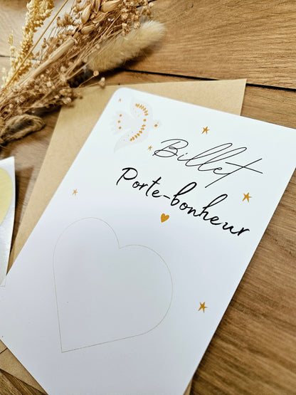 Carte à gratter - billet porte bonheur - à personnaliser - carte de voeux annonce grossesse  annonce mariage - cadeau anniversaire demande mariage marraine parrain mamie papy témoin