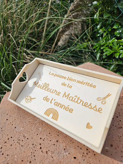Mini plateau bois  personnalisé / Cadeau Maîtresse atsem nounou maître